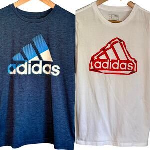 Adidas Boys XL T-Shirts Lot of 2 Blue & White Graphic Logo Tees 14-16